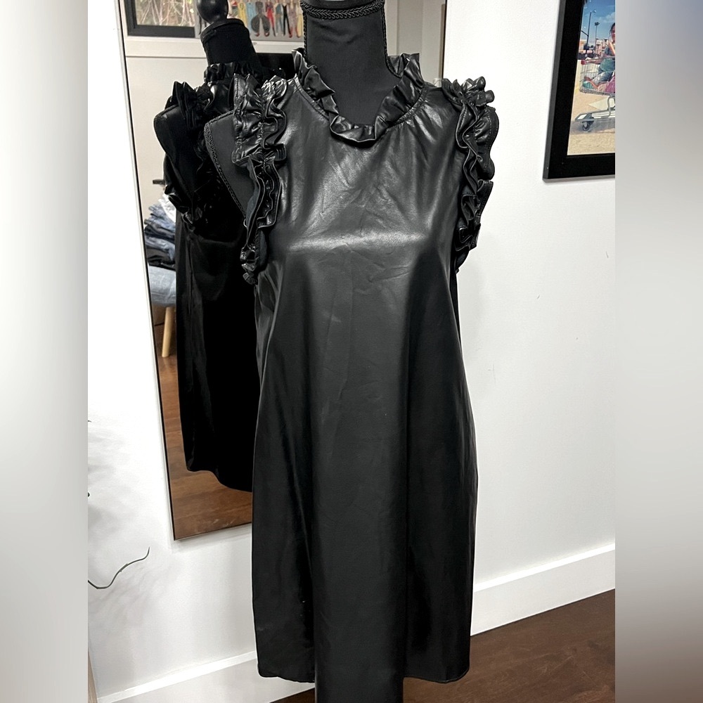 Great NYE dress! Vegan leather swing mini. Size L. Worn once.